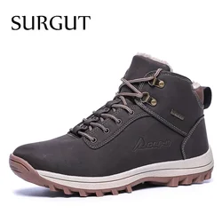 SURGUT 2026 Fashion Winter Snow Boots For Men Male Casual Shoes Adult Quality Rubber High Top Super Warm Plush Warm Ankle Boots