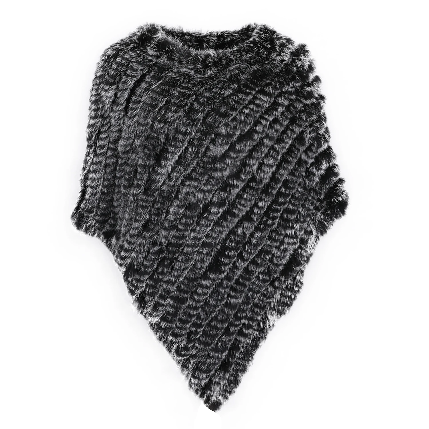 

ZHONGZHUO Women's 100% Real Natural Rabbit Fur Knitted Pullover Poncho Lady Fashion Cape Genuine Fur Shawl Warm Luxury One Size