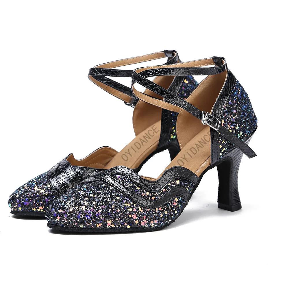 New Arrival Customsize Beautiful Black Sparkly Closed Toe Latin Dance Shoes Women Salsa Tango  Ballroom Dancing Shoes