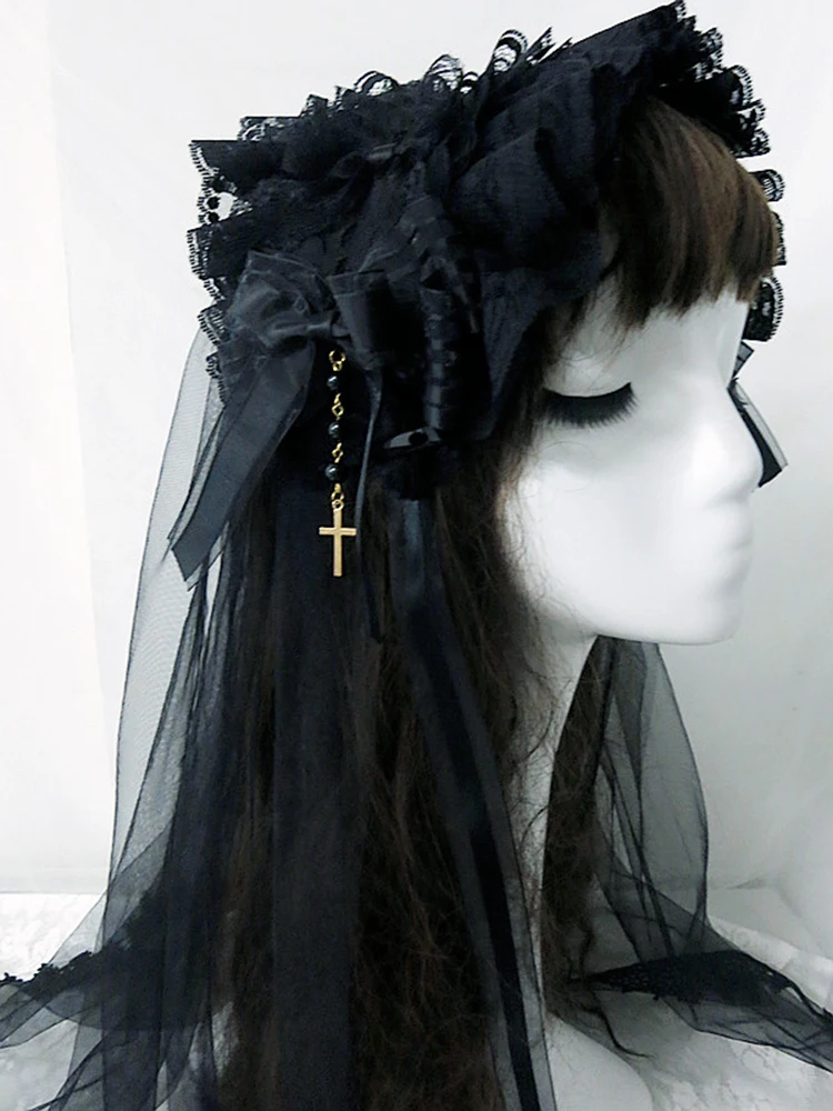 Handmade Lolita Headband Black veil accessory Vintage Elegant bow lolita Daily fashion collocation Women headwear