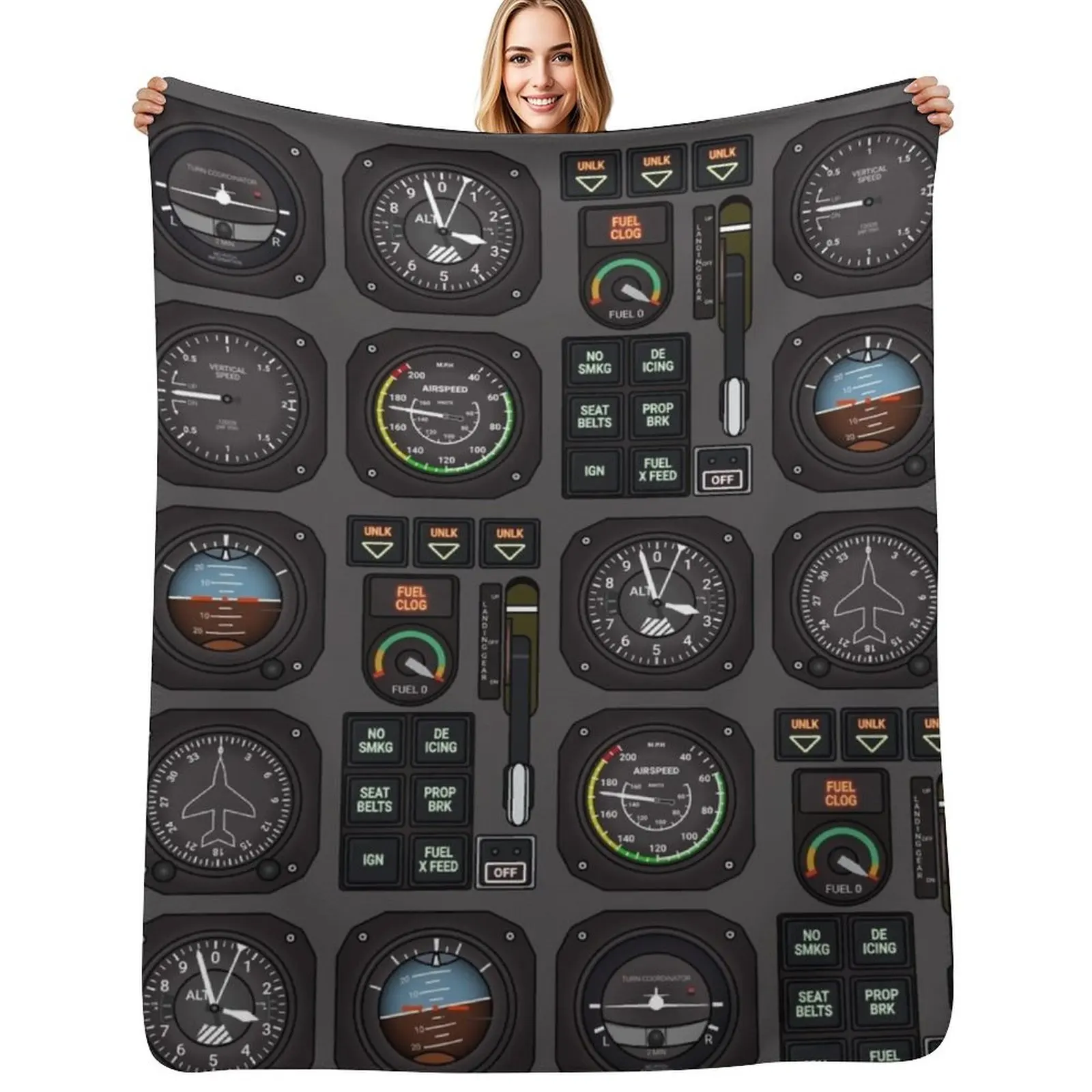 Pilot Flight Instruments Throw Blanket Multi-Purpose Furry for sofa Single For Baby Cute Blankets