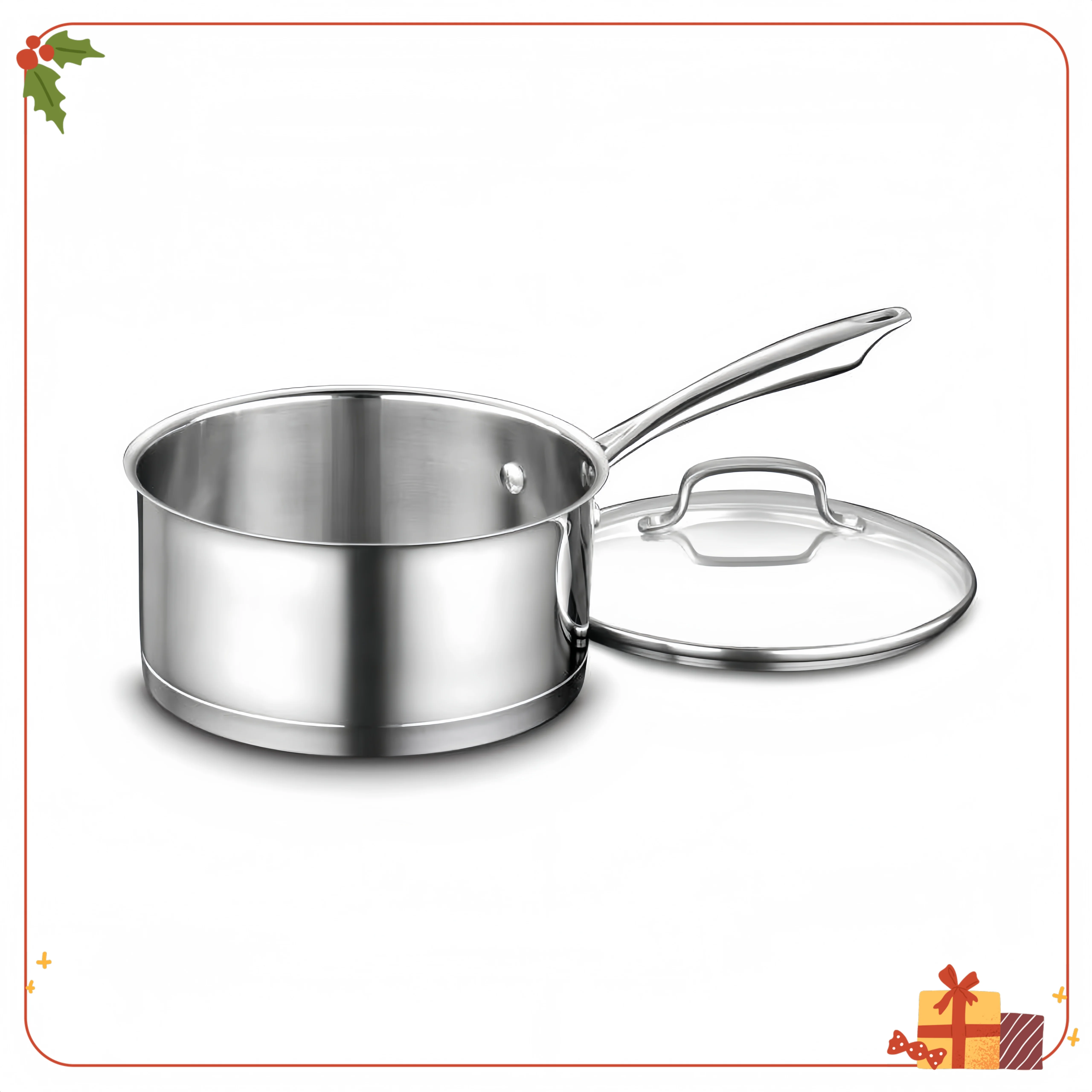 

3 Quart Professional Stainless Steel Saucepan with Cover, Even Heating for Sauces, Boiling & Meal Prep
