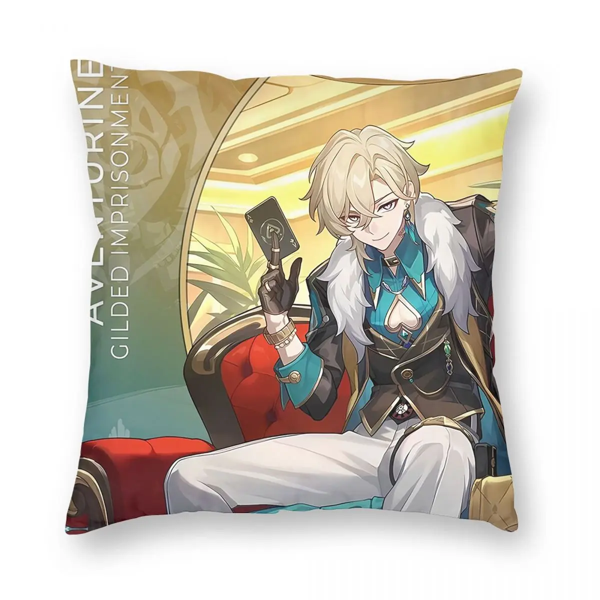 Game Honkai Star Rail Aventurine Square Pillowcase Pillow Cover Cushion Decor Comfort Throw Pillow for Home Sofa