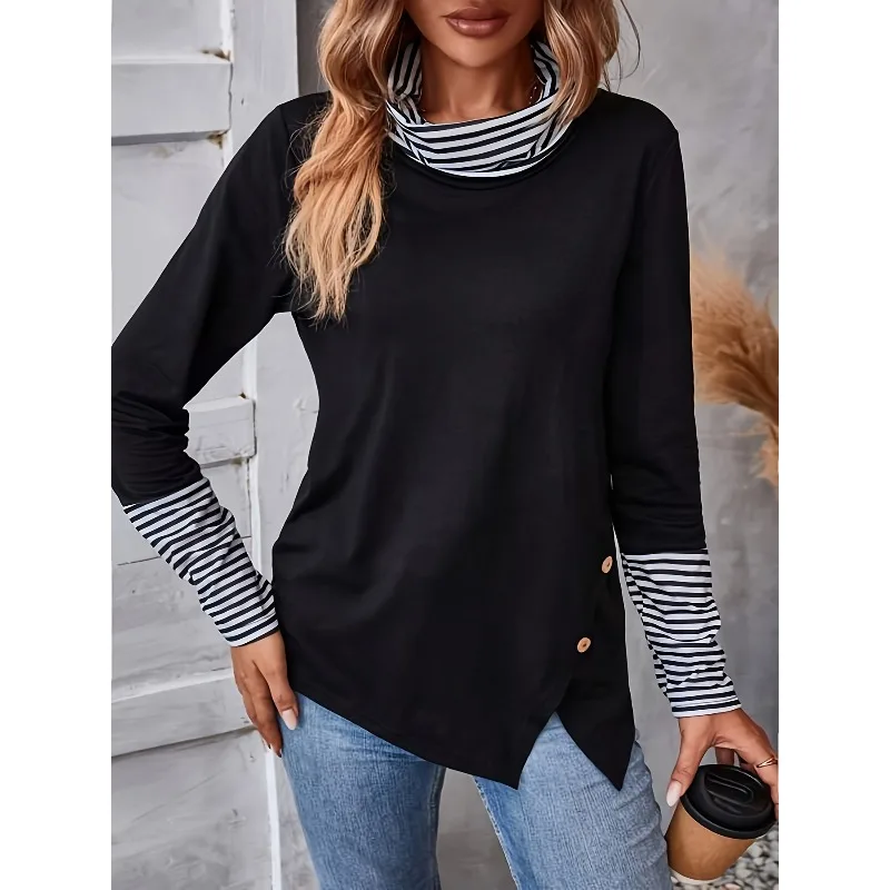 

Плюс размер 1XL-5XL женские футболки водолазка с длинным рукавом соответствующего цвета вязаная модная женская футболка