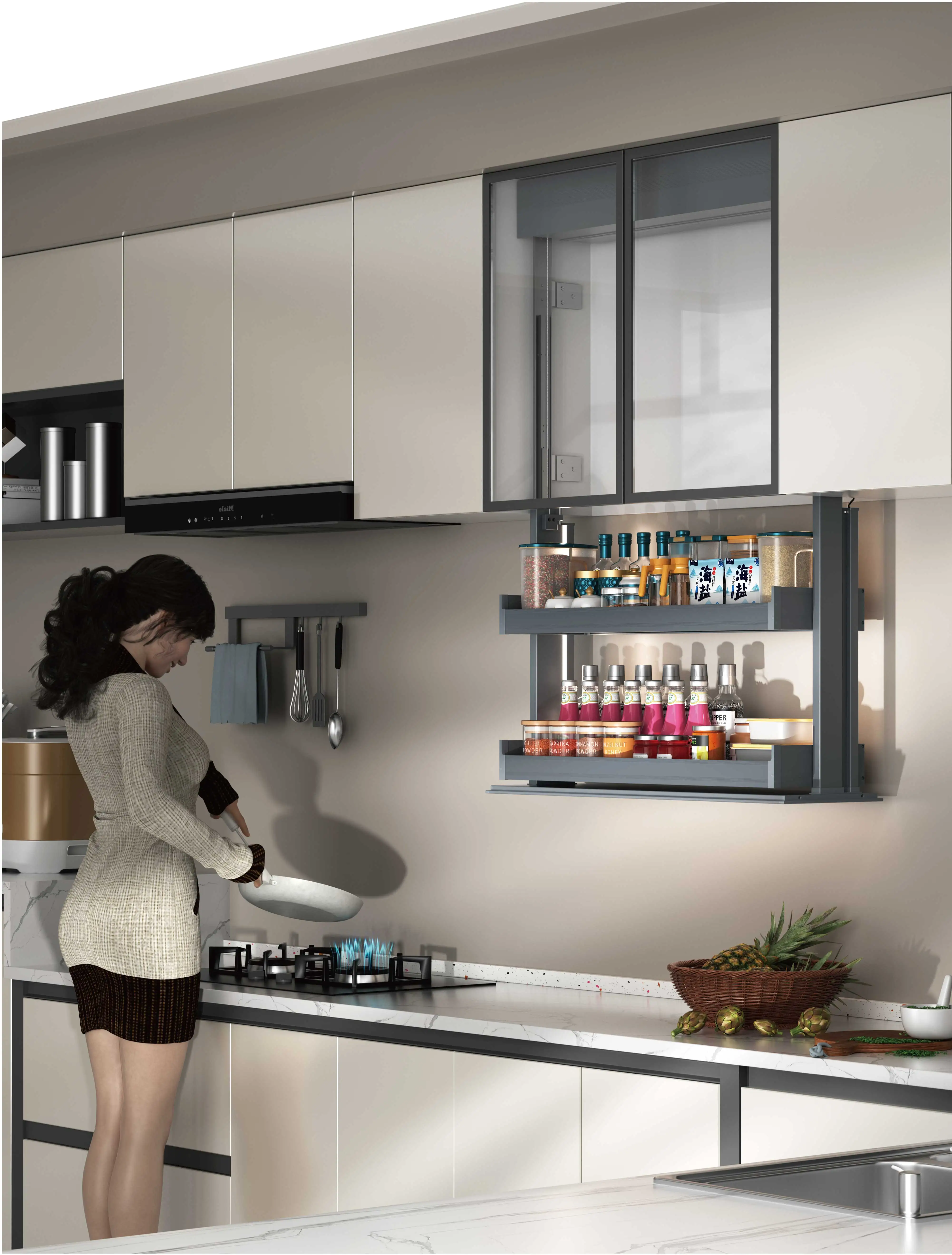 الذكية بهار بمحركات اكسسوارات المطبخ خزانة رفع سلة ذكي تخزين الرف المطبخ سلة قابلة للسحب مصعد #5