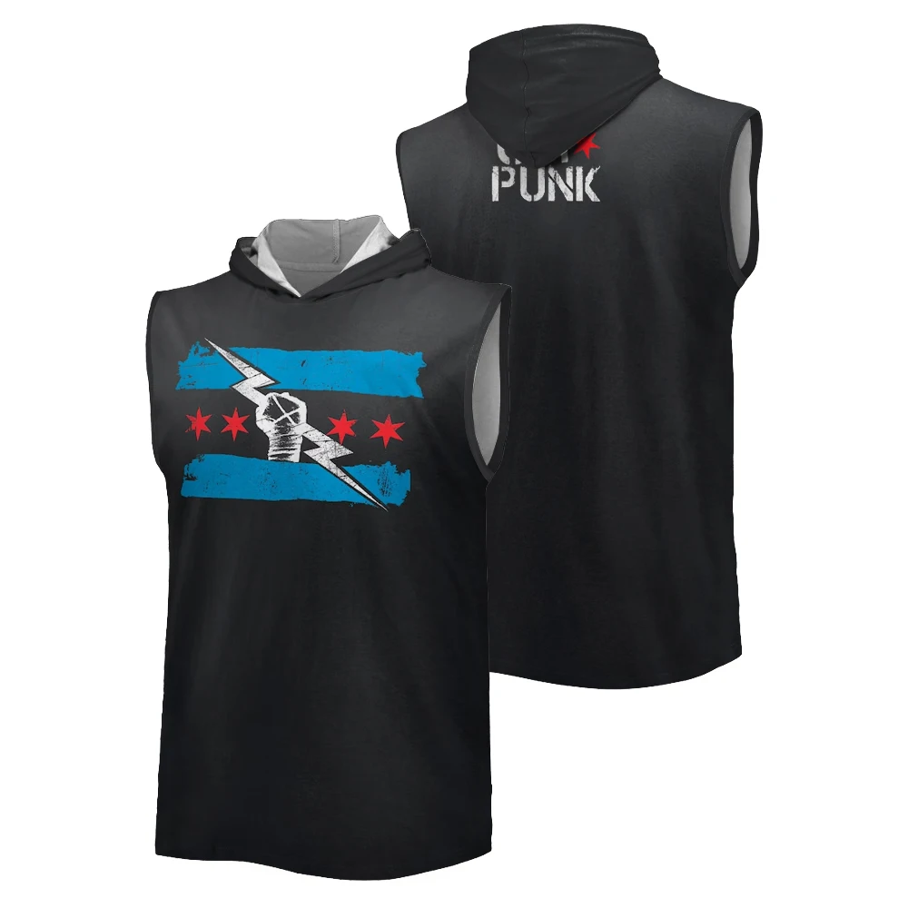 

WWE CM Punk Best In The World Men's Sleeveless Hoodie Outdoor Sports Quick Dry Pullover Hooded Vest Daily Leisure Trend Tank Top