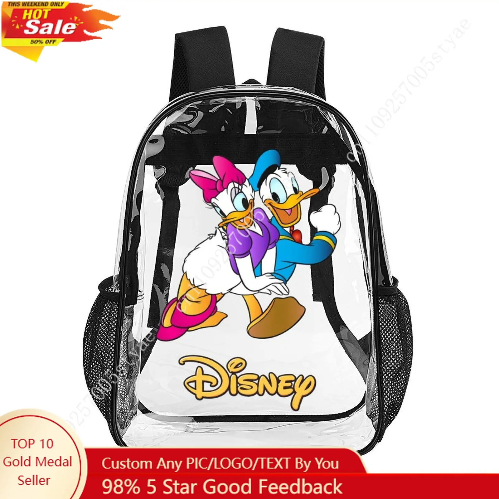 

Donald Duck Daisy Duck Transparent Backpack Disney Cartoon Decorative Bag Design Photo Logo Customized Holiday Gift Cosplay
