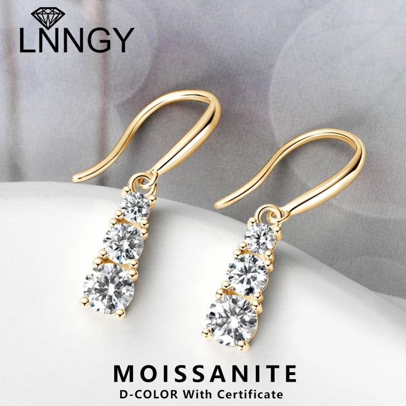 

Сертифицированные Lnngy D0,90CT серьги-капли с муассанитом, стерлинговое серебро 925 пробы, серьги-подвески с тремя камнями для свадебных украшений, подарок