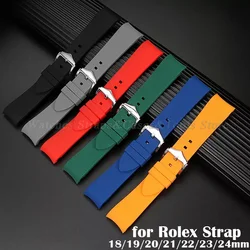 Bracelet de montre en caoutchouc souple pour Rolex, bracelet en silicone à extrémité incurvée pour SeATM, Water mesurost Band, 18mm, 19mm, 20mm, 21mm, 22mm, 23mm, 24mm