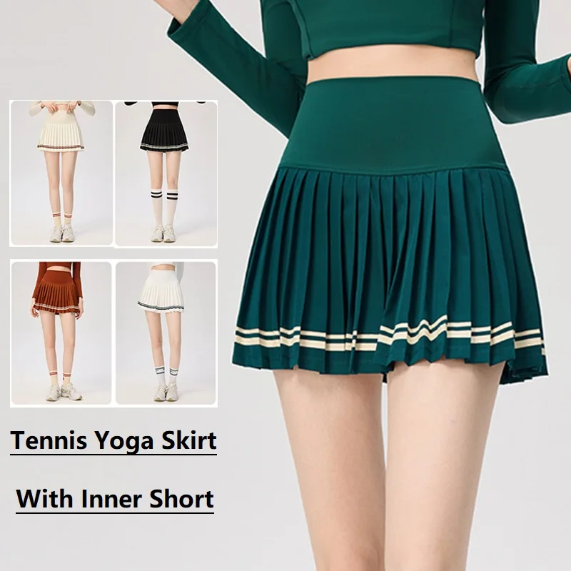 Women High Waist Tennis Golf Skirts Vintage Pleated Short Skirt with Short Ladies A-Lined Sports Tennis Gym Yoga Fitness Skorts