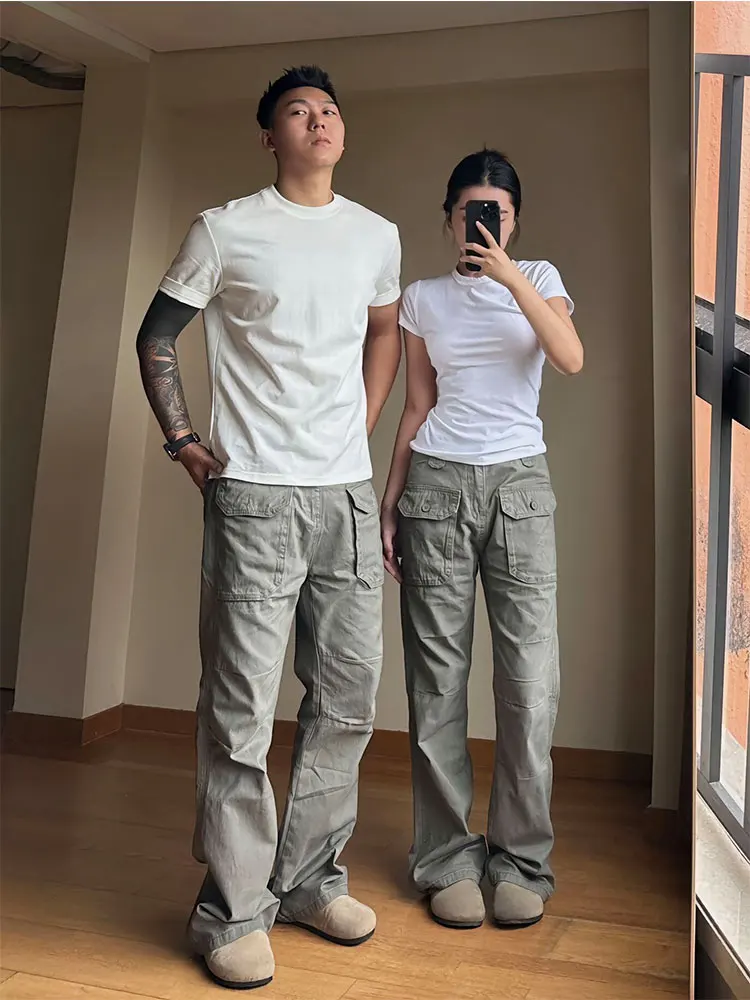 

Retro American Work Pants Men's Summer Loose Straight Casual Trousers High Street Sle Polyester Fiber Straight Leg Trousers