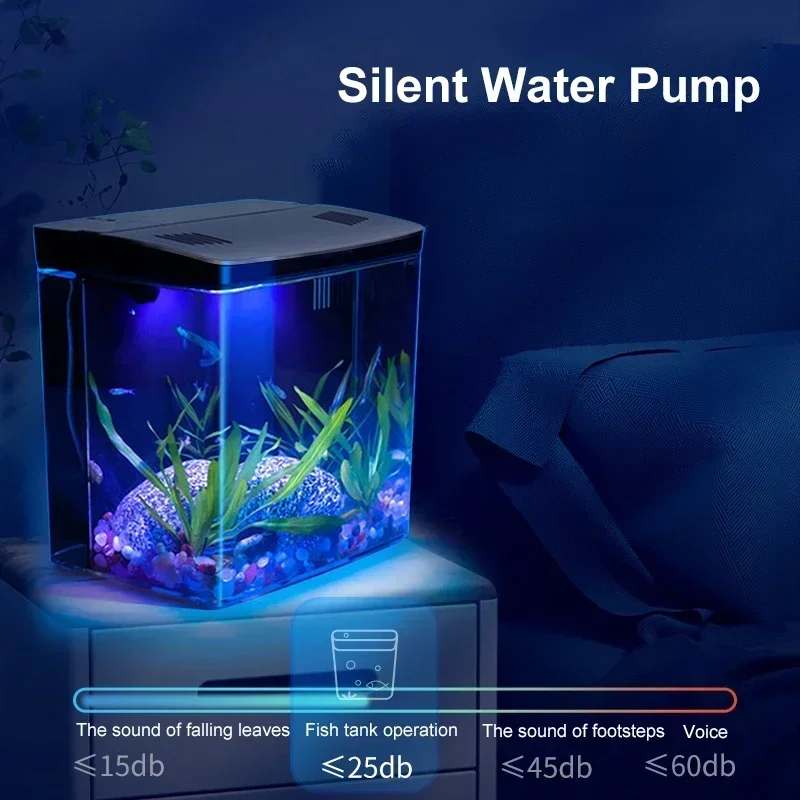 

Mini Fish Tank Desktop Decora Aquarium USB Self-circulating Ecological Aquarium Pump Oxygenation Filter Light Fish Tank Set