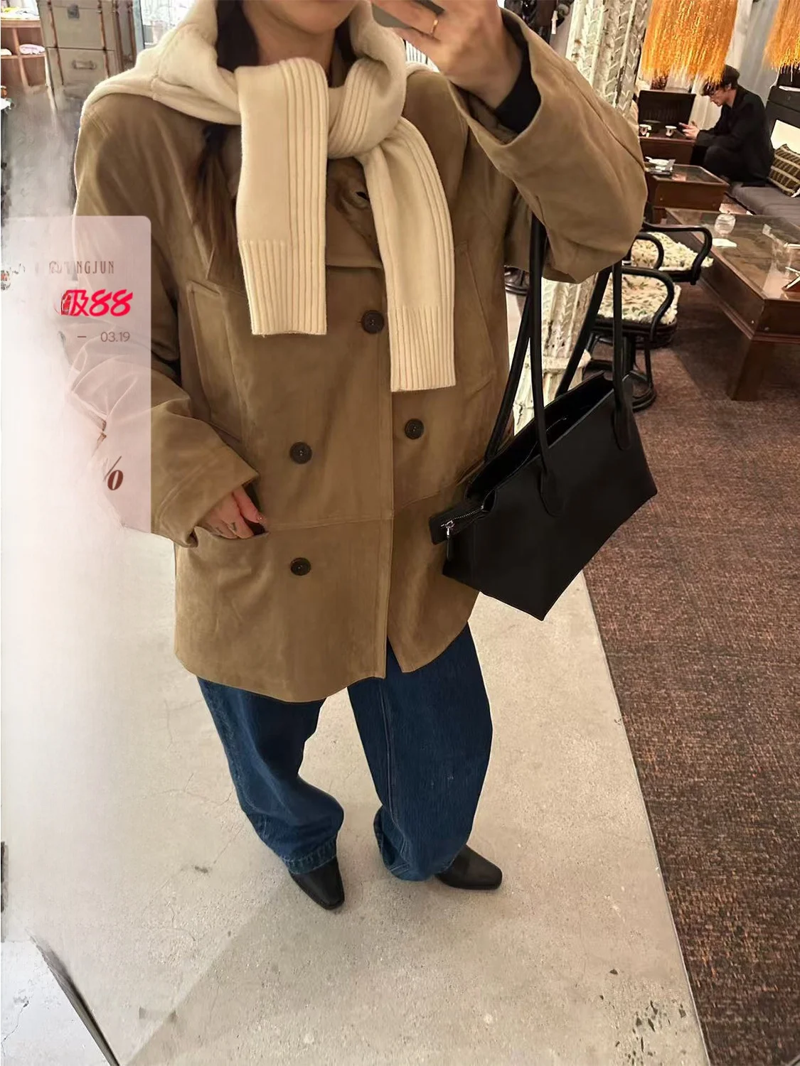 

D YANGJUN Winter Jaet ort Loose Retro Suede Windproof Warm Women's Faion Polyester Blend Long Sve Hooded Coat