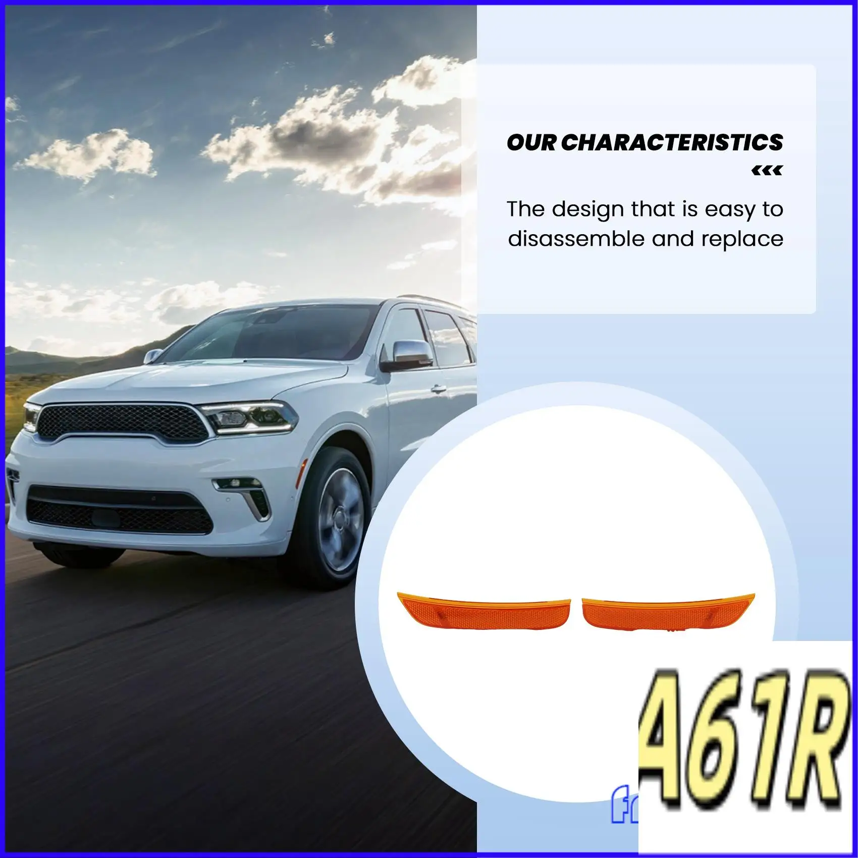

R1-Front Left+Right Bumper Side Marker Light Lamp Fender Reflector For Dodge Durango 2021-2023 68476819AA 68476818AA