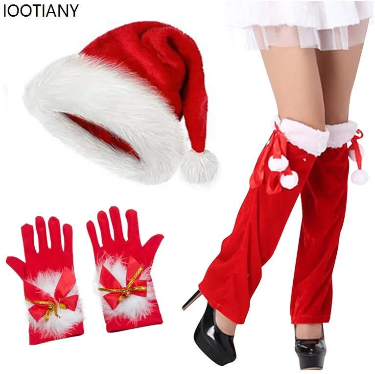 

CosplayChristmas Element Three-piece Set Autumn Winter Xmas Top Hat Christmas Thickened Warm Hat Circle Headgear Holiday Party D