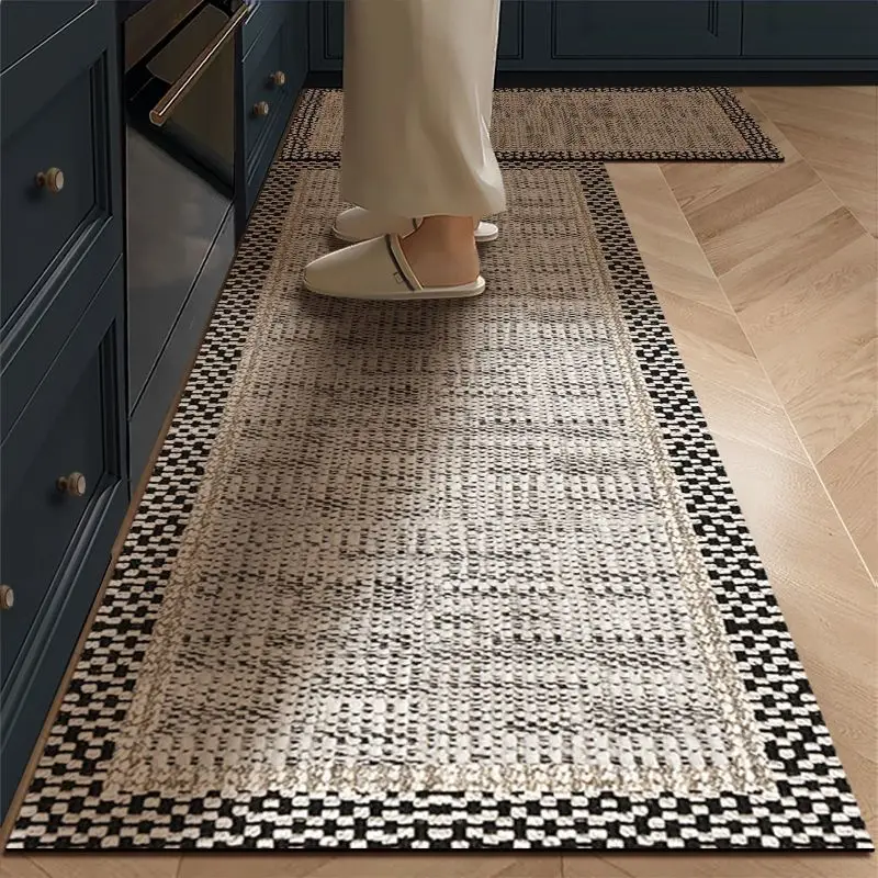 VIKAMA Modern Marble Geometric Kitchen Mat, Dishwasher Safe Non Slip Splash Proof Cushioned Floor Mat for Countertop and Stove