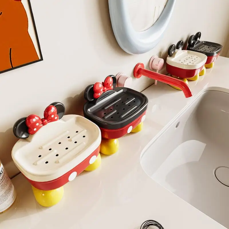 Cute Disney Soap Box Mickey Household Double-Layer Soap Box with Lid Bathroom Bathroom Student Dormitory Cartoon Storage Rack