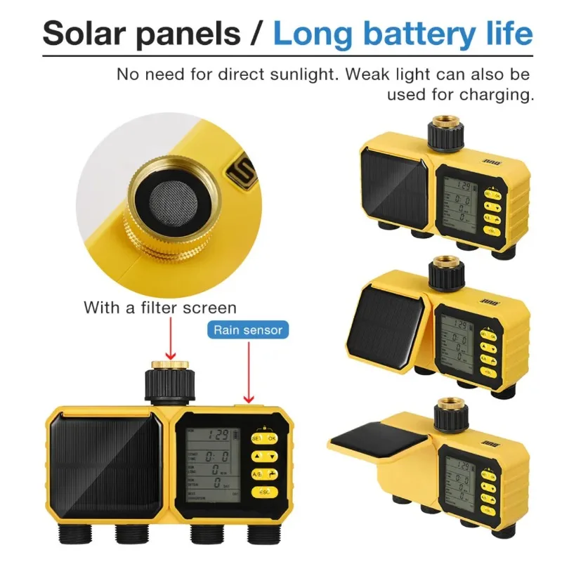 Solar 4‑Channel Automatic Irrigation Controller Timed Mist Sprinkler Water Valve For Outdoor Garden Plant Watering