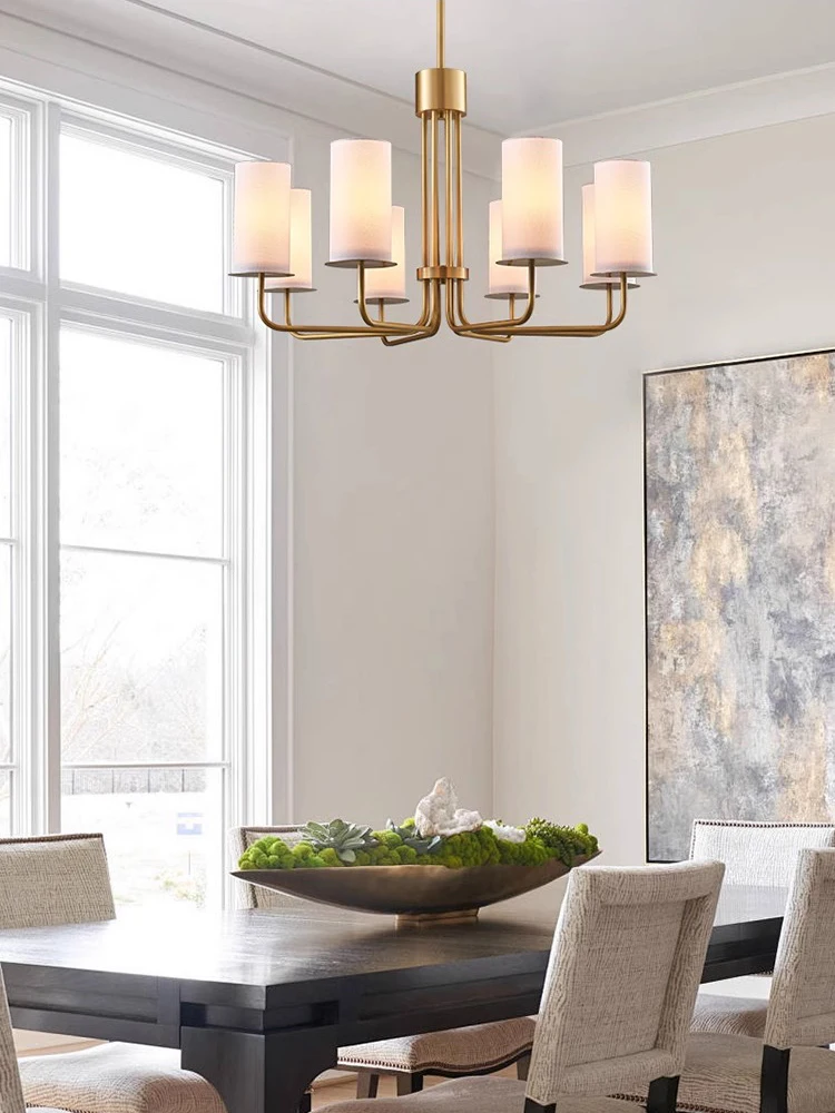 

AiPaiTe Italian modern fabric lampshade LED chandelier for living room dining room bedroom modern full copper chandelier