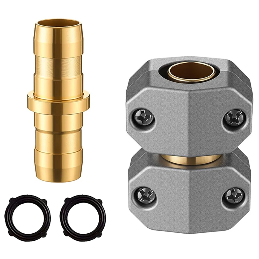 Garden Hose Repair Kit, Aluminum End Mender, Male & Female Fittings, Fits 5/8