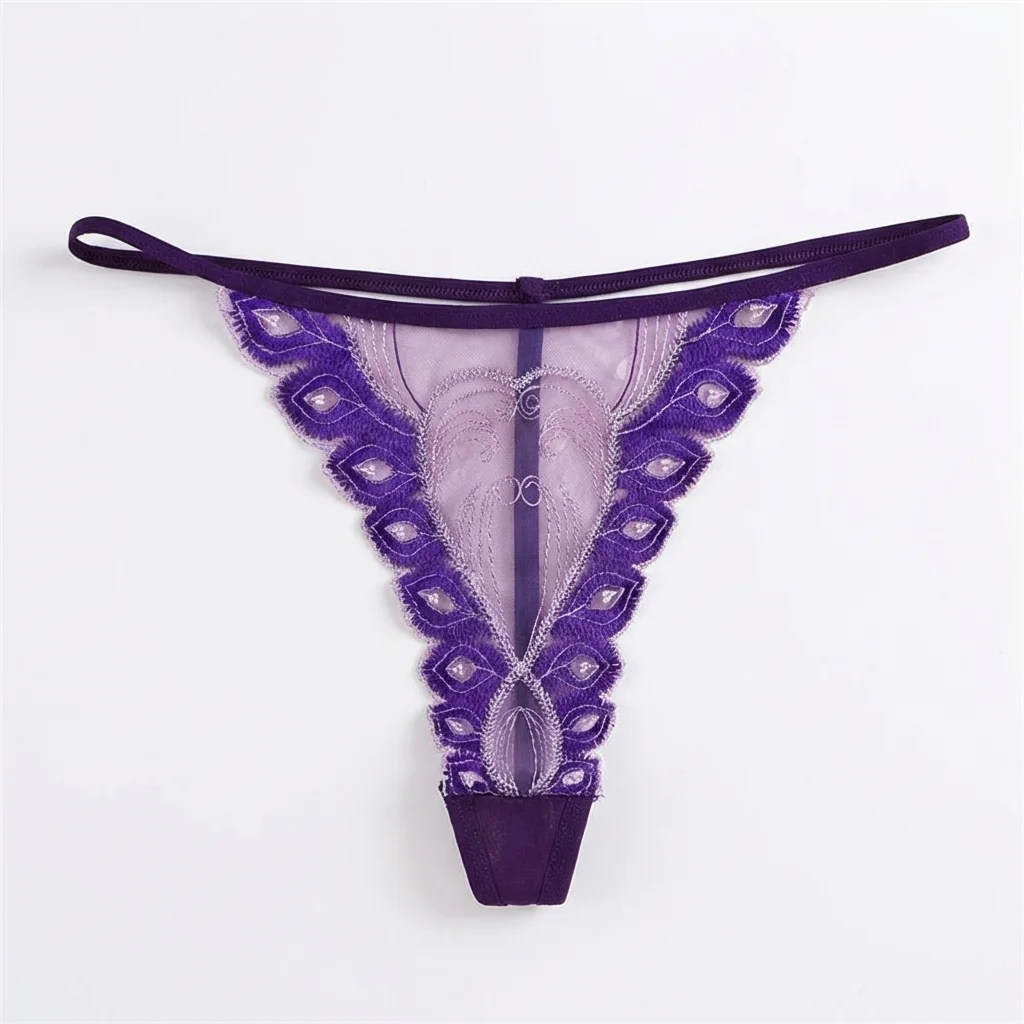 Thin Belt Lace Embroidered Panties Low Waist Cotton Crotch Sexy Mesh Thongs Underwear Spicy Girl Style Transparent T-Pants Gift