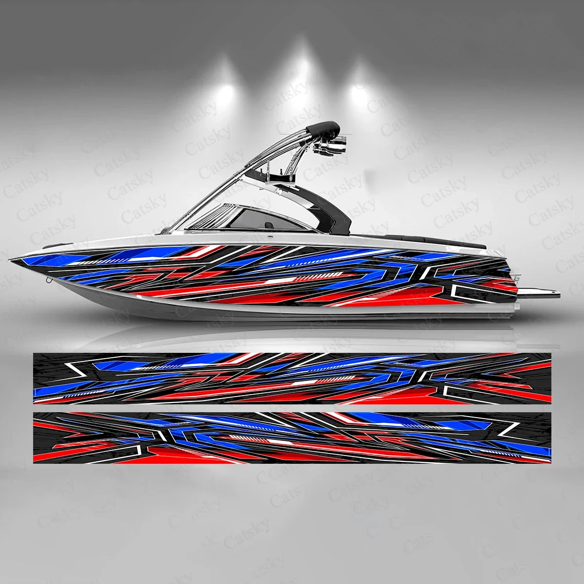 3D Abstract Stripes Boat Sticker Fashion Custom Fish Boat-Sticker Vinyl Waterproof Boat Wrap Graphic Boat Wrap Decal