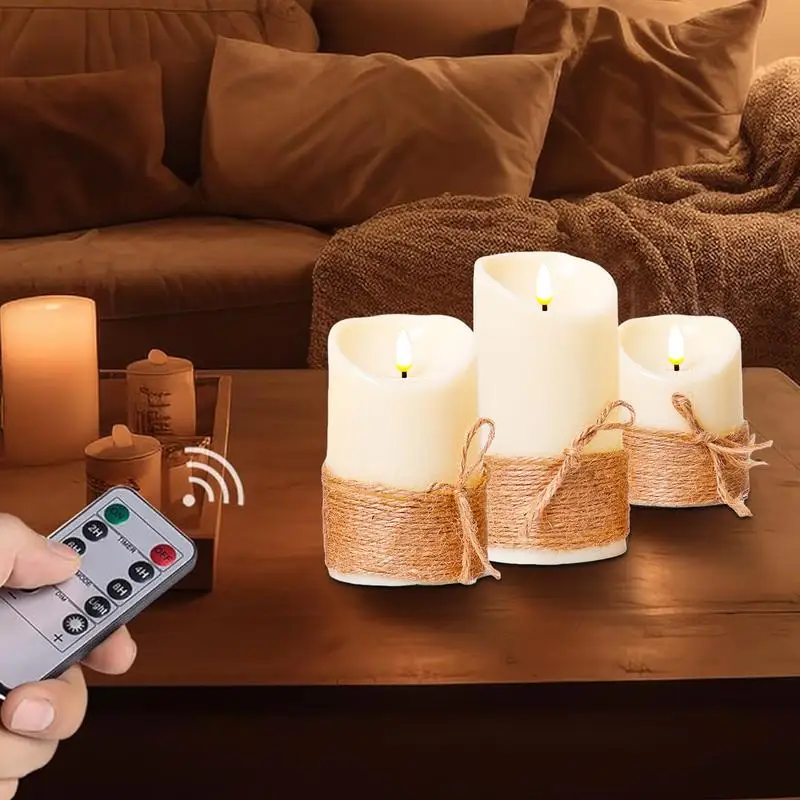 3 pçs vela led sem chama com controle remoto e temporizador velas cintilação realista para casa festa de natal casamento (sem bateria)