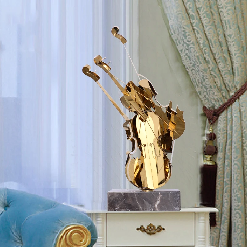 

Violin Sculpture Metal Crafts Home Decoration Accessories Musical Nordic Art Instrument Furnishings Luxury Living Room Ornaments