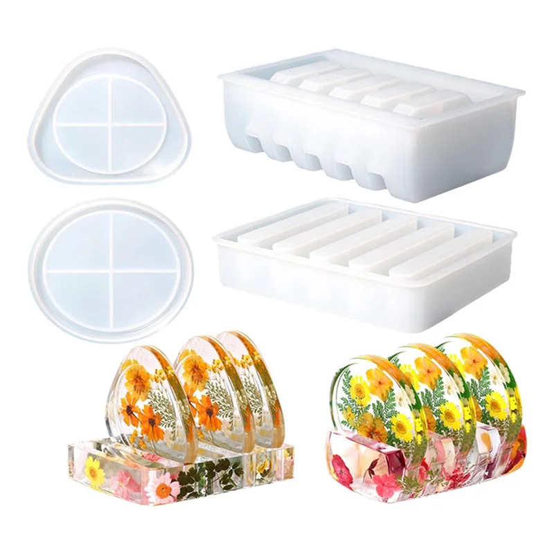 

AOAO-4 шт. Набор форм для подставок из смолы, форма для подставок для эпоксидной смолы, треугольная круглая форма для подставок, смоляная подставка для коврика для чашки, легко устанавливается