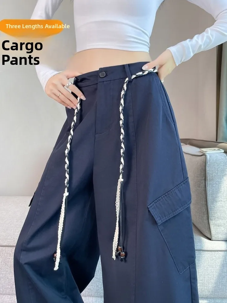 Damskie spodnie robocze w kolorze granatowym, kolekcja jesień 2025, nowe amerykańskie spodnie sportowe do wspinaczki górskiej, dopasowane, proste nogawki, casualowe, z wysokim stanem, ket