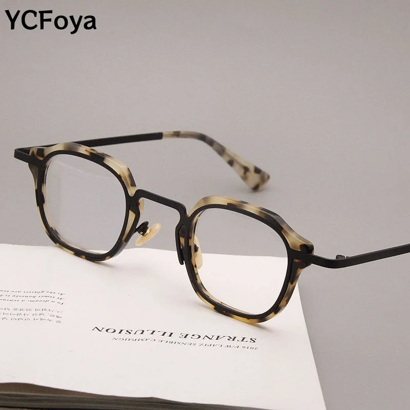 

YCFoya Men Retro Tortoiseshell Acetate Frame Glasses Fashion Brand Business Women Style Square Eyewear Frame V03