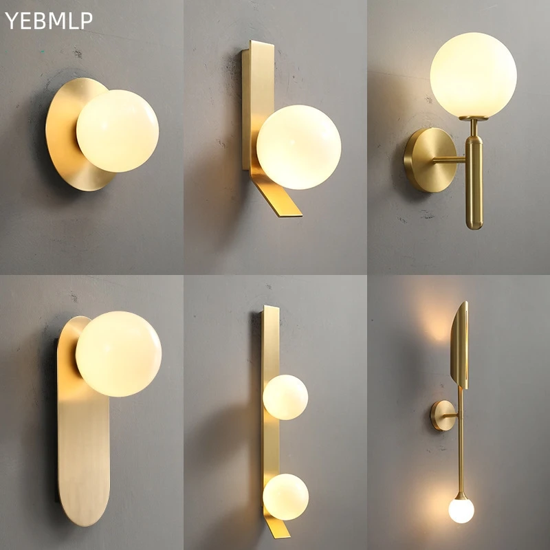 

Modern Pure Copper Art Wall Lamp Luxury Gold Sconce Parlor Bedroom Aisle Corridor Background Decor Wall Lamp Stair Porch Lights