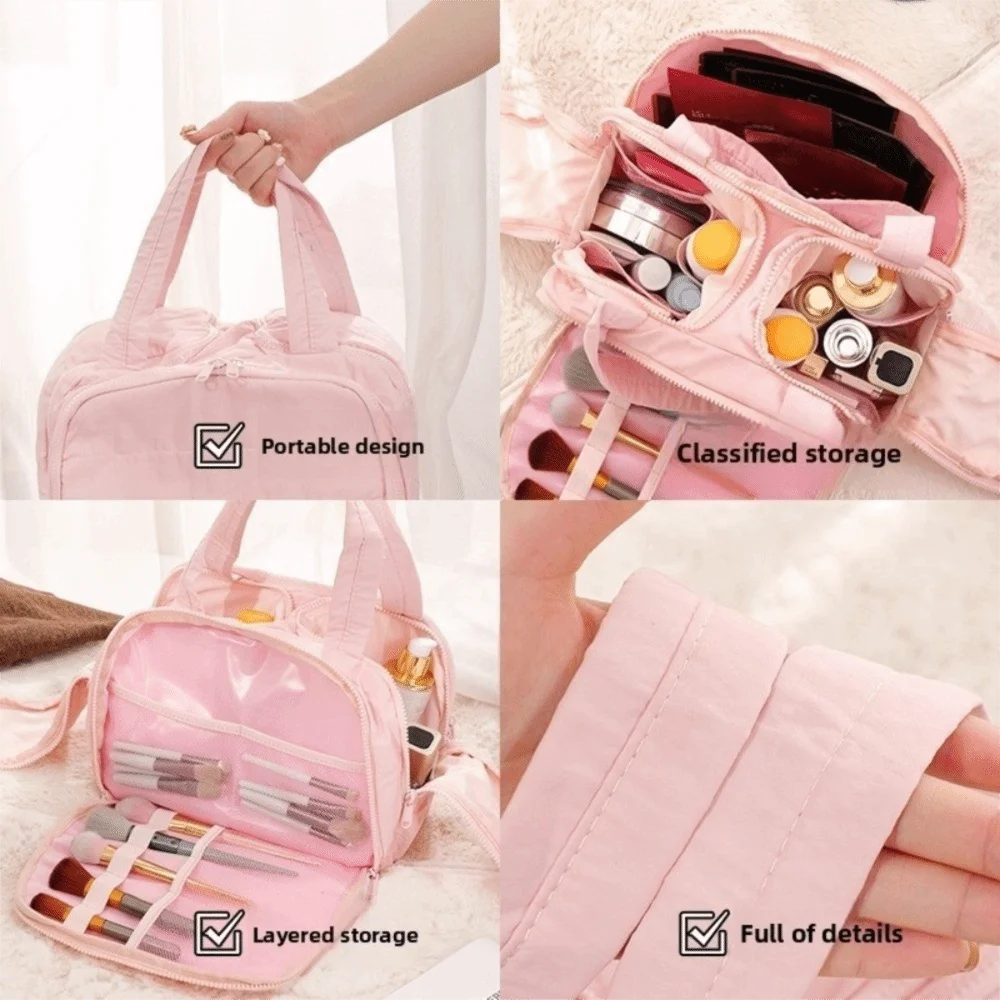 Large Capacity Travel Toiletry Bag PU Lightweight Travel Storage Case Handle Water-resistant Cosmetic Container Bathroom