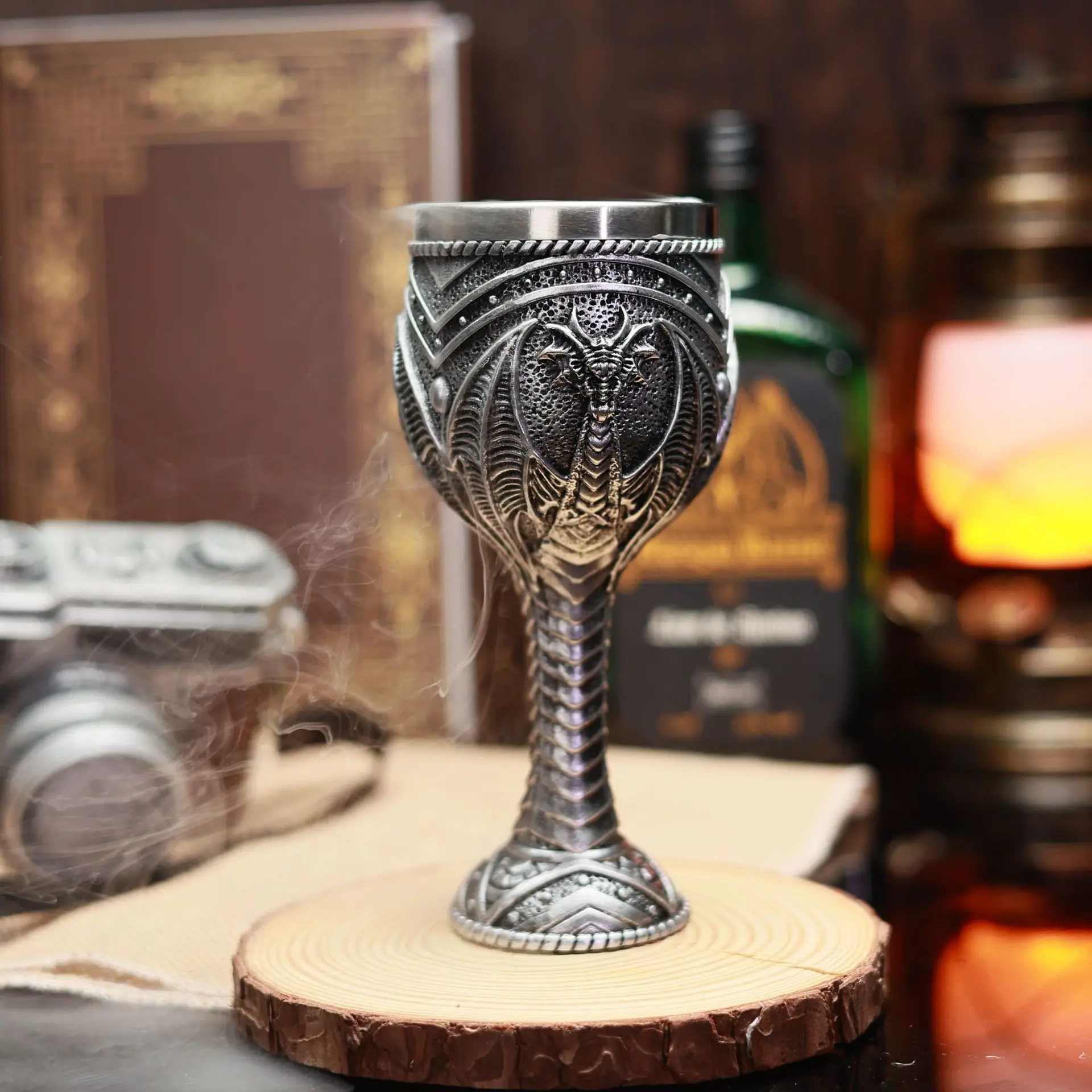Retro Dragon Stemmed Cup - 3D Relief Resin Stainless Steel Personalized Bar Wine Glass Cross-border New Western Style Drinkware