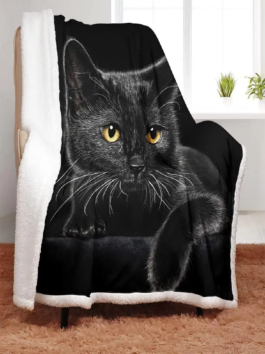 YISUMEI Manta Sherpa de gato negro, manta de felpa suave para adultos x pulgadas, perfecta para el jardín del hogar