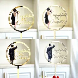 Figure Acrylic Graduation Cake Topper Decoration Gold Graduation Season Birthday Cake Topper for Student party gift Baking supp