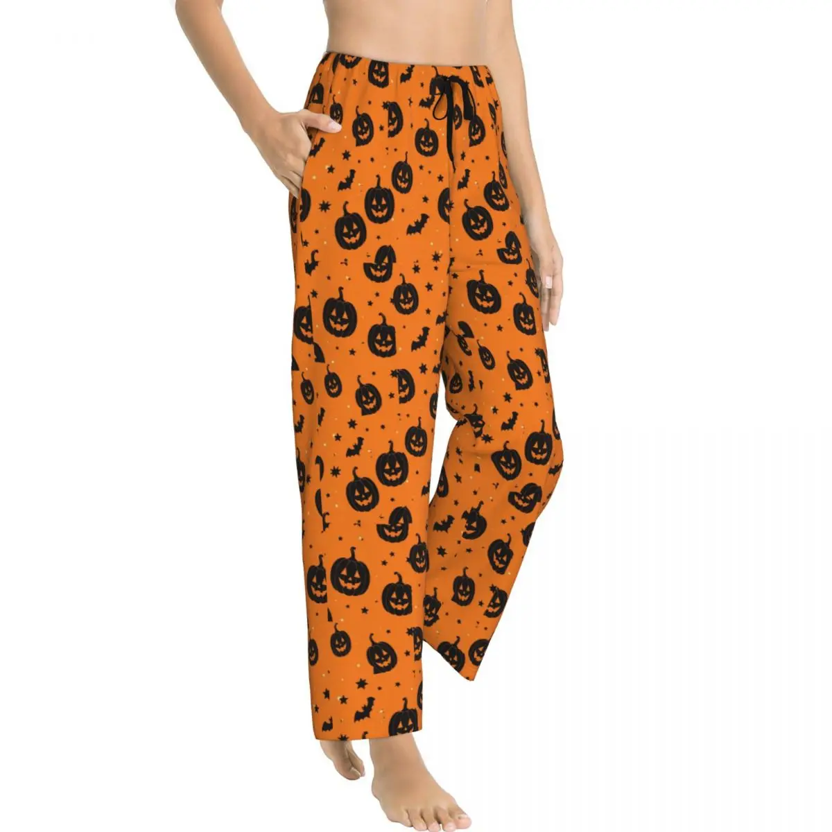 Spooky Pumpkin Halloween Cartoon Women's Loungewear pants with Pockets Pyjama Pants Dorm Pajama Bottoms