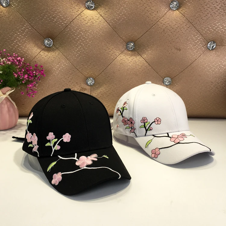 

Korean Sun Visor Hats Plum Blossom Embroidery Baseball Caps Women Girl Plum Blossom Cap Long Brim Cotton Adjustable Sports Cap