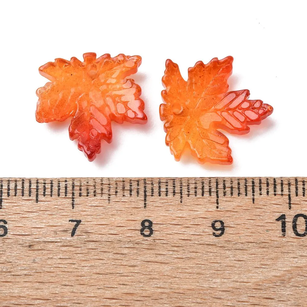 KitBeads 100pcs Gradient Maple Leaf Charms Two Tone Transparency Glass Orange Red Jewelry Decor for DIY Autumn Bracelet Necklace