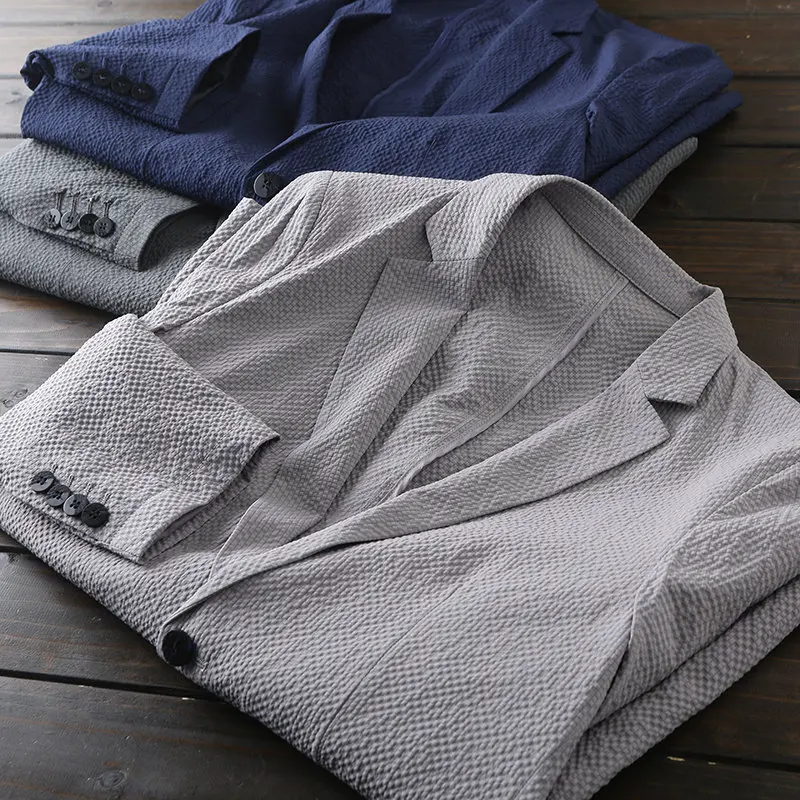Italian light luxury high-end anti-wrinkle fabric! Spring and summer seersucker sunscreen small suit suit