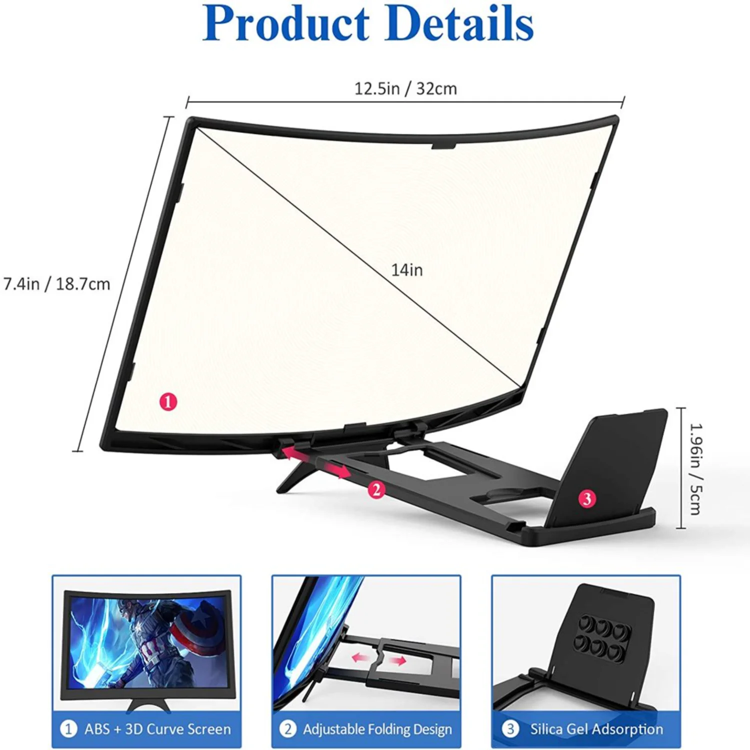 3D HD Screen Magnifier for Cell Phone - Foldable Stand Holder with Amplifier - Compatible with Smartphones