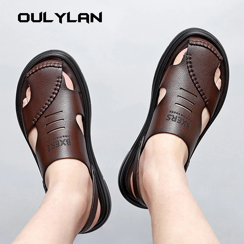 

Genuine Leather Men's Sandals Summer New Large Size Men's Shoes Fashionable Baotou Non-slip Soft Sole Sandals Slippers 38-44