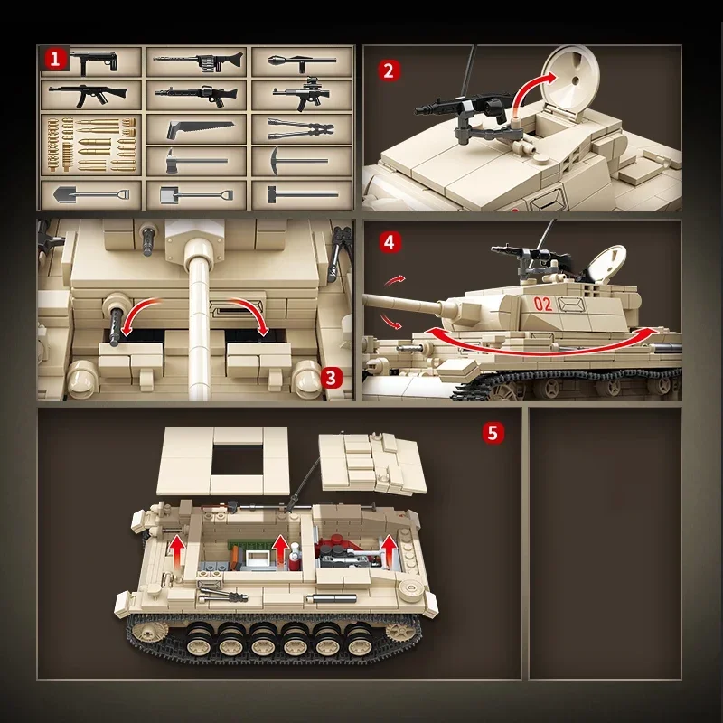 World War II WW2 รุ่นคลาสสิก PzKpfw-III Sd.Kfz.14 ถังรวบรวมเครื่องประดับอาคารบล็อกอิฐของเล่นของขวัญ