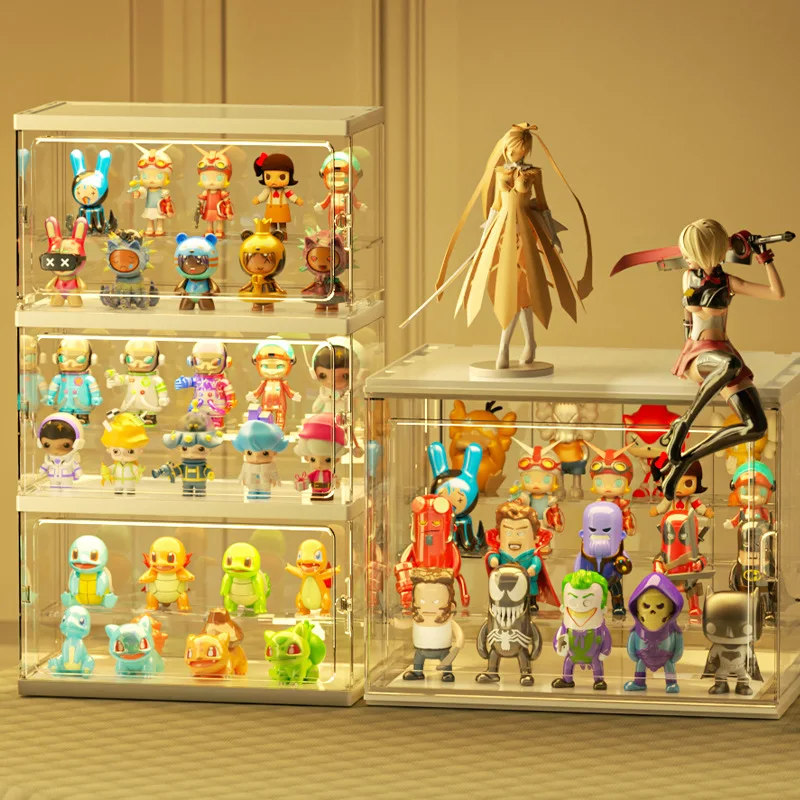 Popular Bubble Mart display box blind box rack, figurine storage shelf, transparent display cabinet pet Materials can be stacked