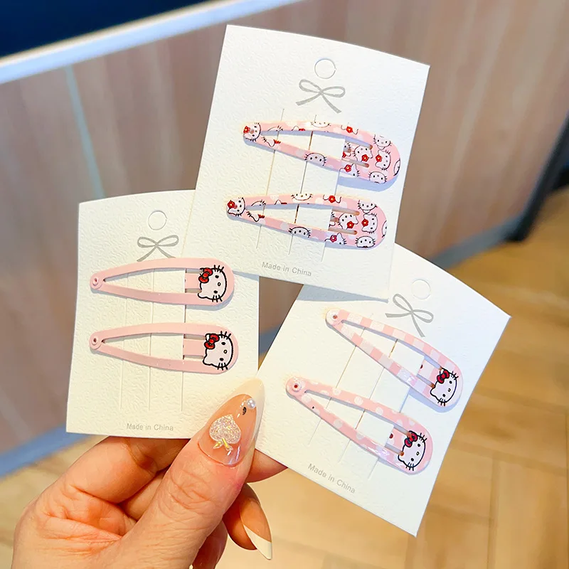 

New Cute Hello Kitty BB Clip Japanese Sweet Girl Heart Student Hairband Edge Clip Printed Cat Headwear Wholesale for Women