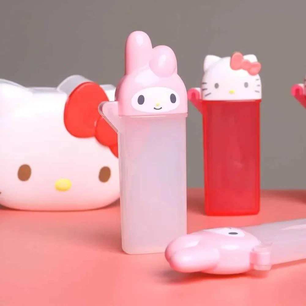 Nova sanrio hello kitty caixa de armazenamento kawaii anime minha melodia palito cosméticos cotonete caixa de armazenamento portátil viagem mini recipiente