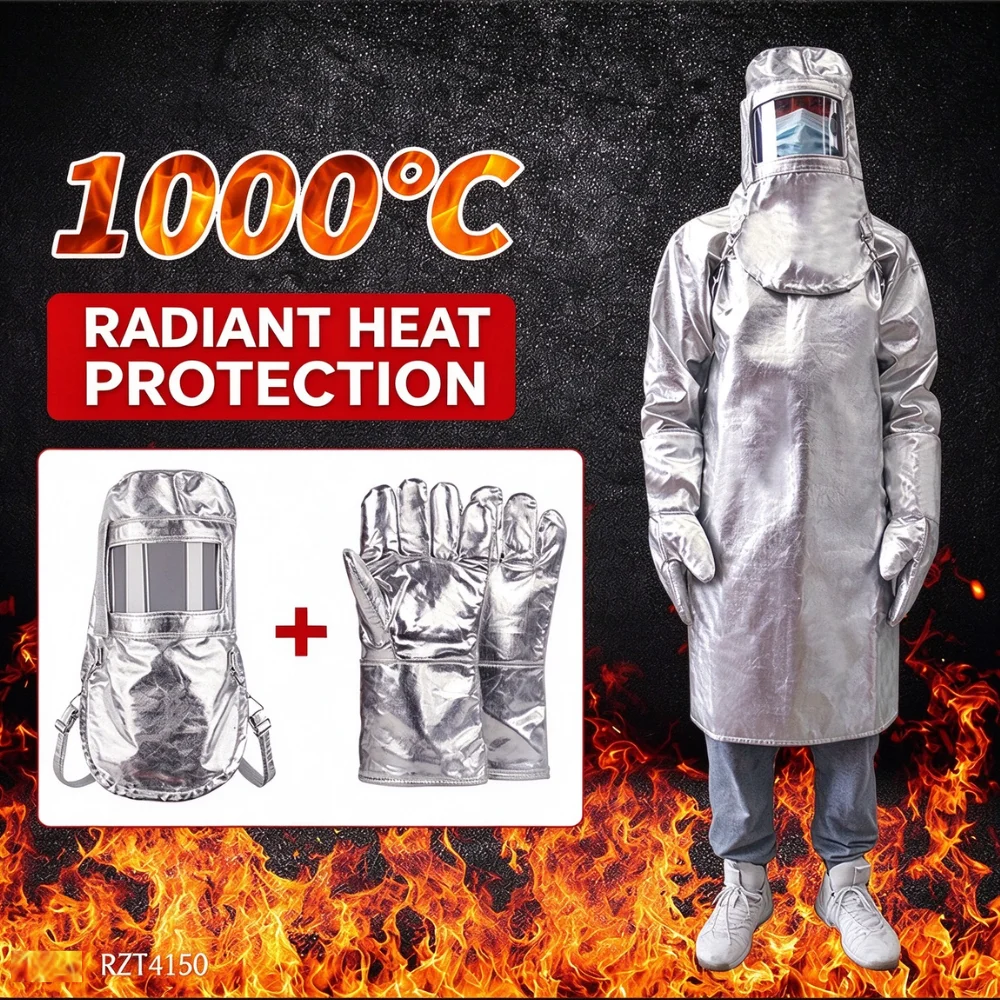 1000°C Radiant Heat Resistant Aluminum Foil Protective Hood, Anti-Splash Welding & Smelting Heat Insulation Cape