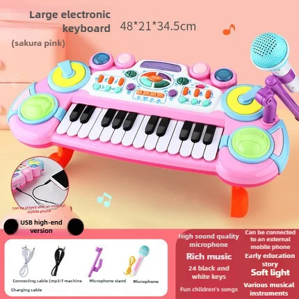 24 キー子供ピアノキーボードマイク付き電子楽器インタラクティブ学習玩具教育ギフト女の子男の子