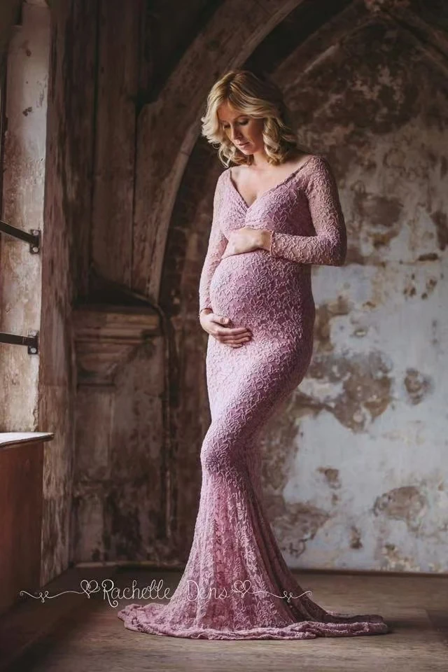 2024Maternity Dress Photo Shoot Maxi Maternity Gown Tailing Shoulderless dresses Maternity Lace Gown Maternity Photography Props