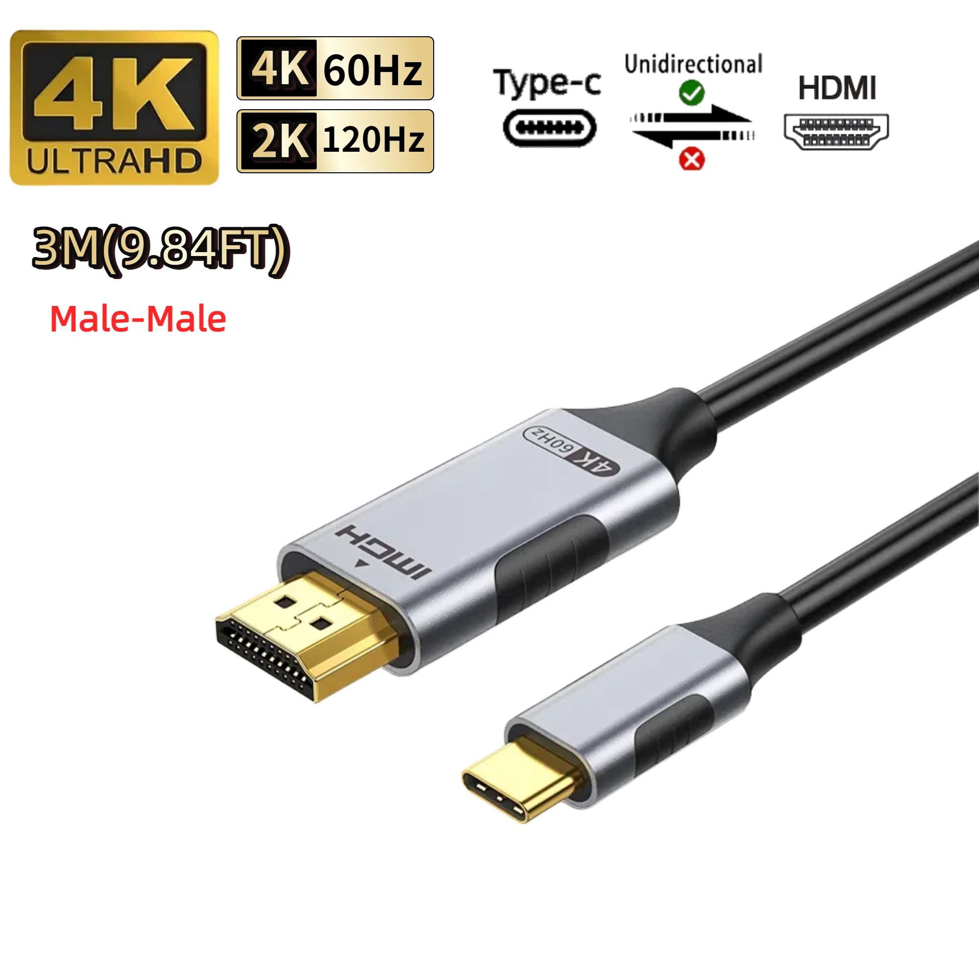 Type C naar HDMI-kabel 8K@60Hz 4K@120Hz 2K@240Hz USB C naar HDMI 2.1-snoer Compatibel voor TV-converter MacBook iPad Samsung Galaxy